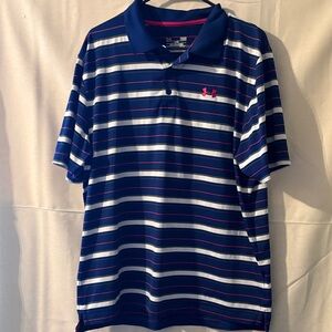 Under Armour Men's Polo Shirt - Navy, White, and Pink Stripes